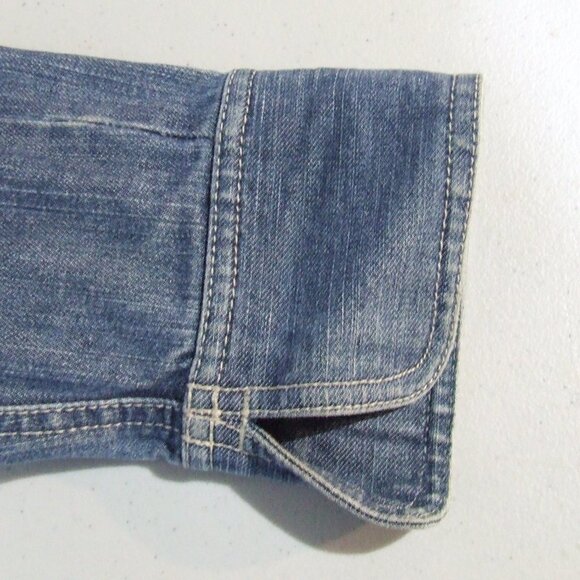 Valerie Stevens jean jacket petite medium blue denim coat grey plastic buttons - Picture 12 of 12